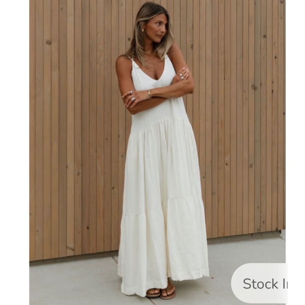 NWT Worth Collective Solenne Gauzy Cotton Maxi Dress in Cream Women's Small Boho